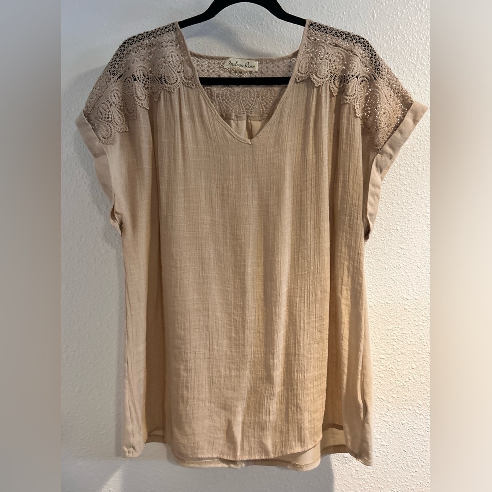 Indigo Rose Chic Beige Lace Blouse Size 1X